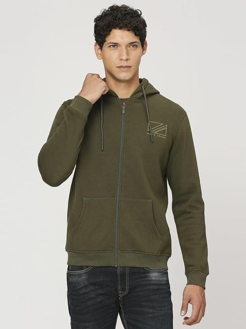 pepe jeans olive regular fit hooded sweatshirt