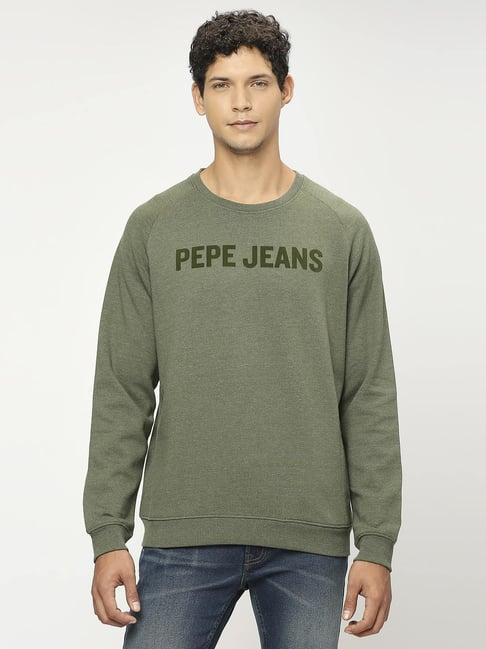 pepe jeans olive regular fit logo printed sweatshirt