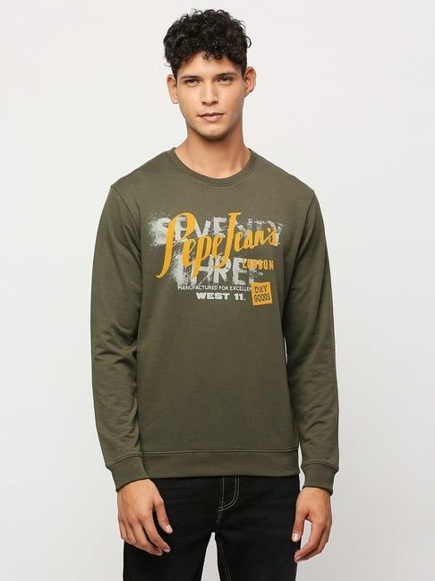 pepe jeans olive regular fit printed sweatshirt