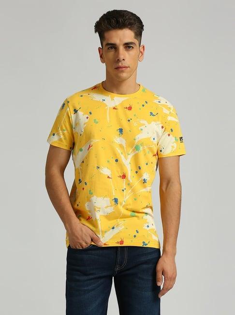 pepe jeans pale yellow cotton slim fit printed t-shirt