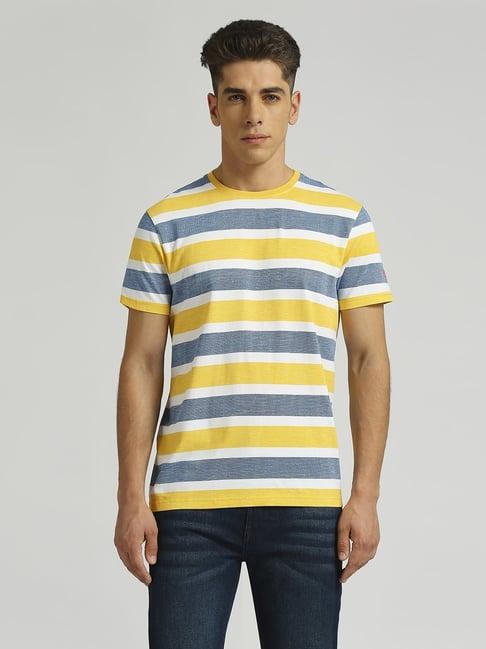 pepe jeans pale yellow cotton slim fit striped t-shirt