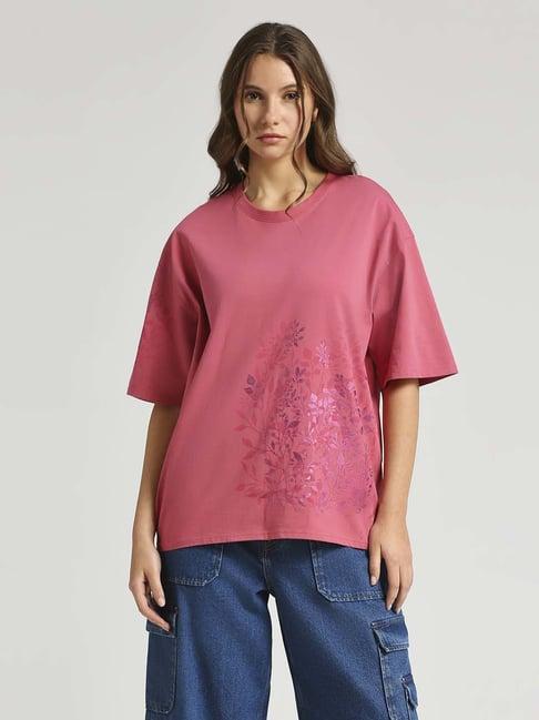 pepe jeans pink cotton printed t-shirt