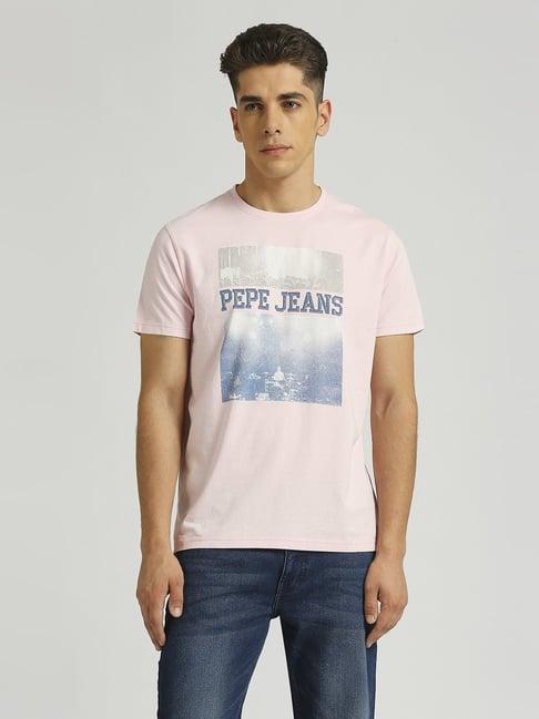 pepe jeans pink cotton slim fit printed t-shirt