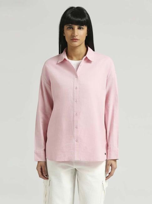 pepe jeans pink cotton textured pattern shirt