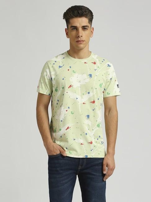 pepe jeans pistachio green cotton slim fit printed t-shirt