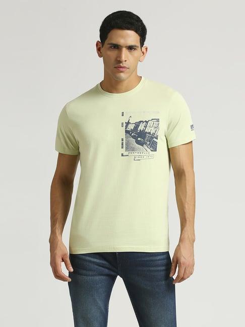 pepe jeans pistachio green cotton slim fit printed t-shirt