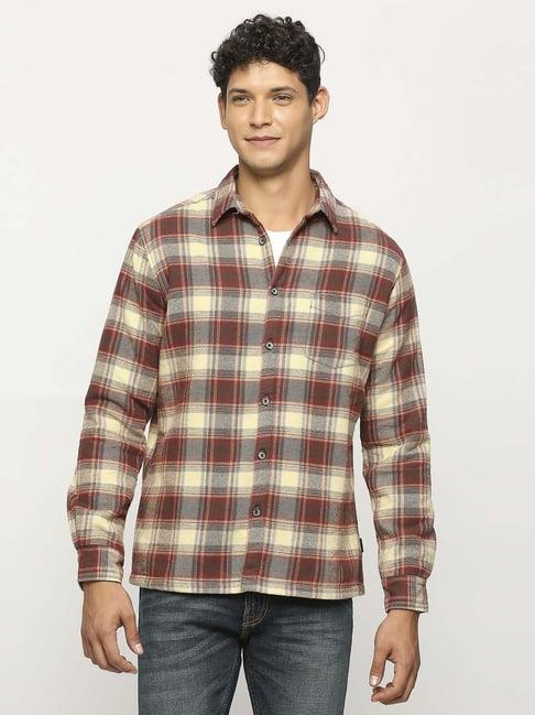 pepe jeans red cotton regular fit checks shirt