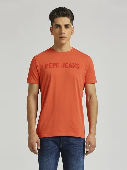 pepe jeans red cotton slim fit printed t-shirt