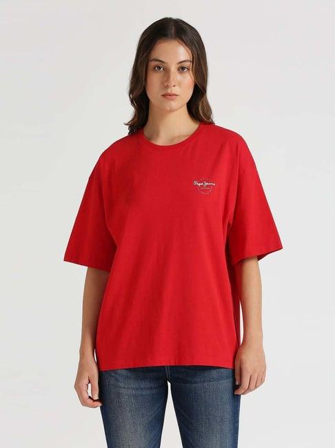 pepe jeans red hot cotton printed t-shirt