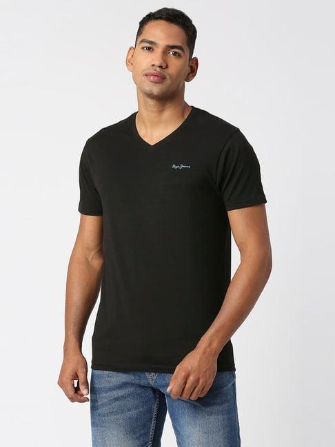 pepe jeans roy black slim fit v-neck t-shirt