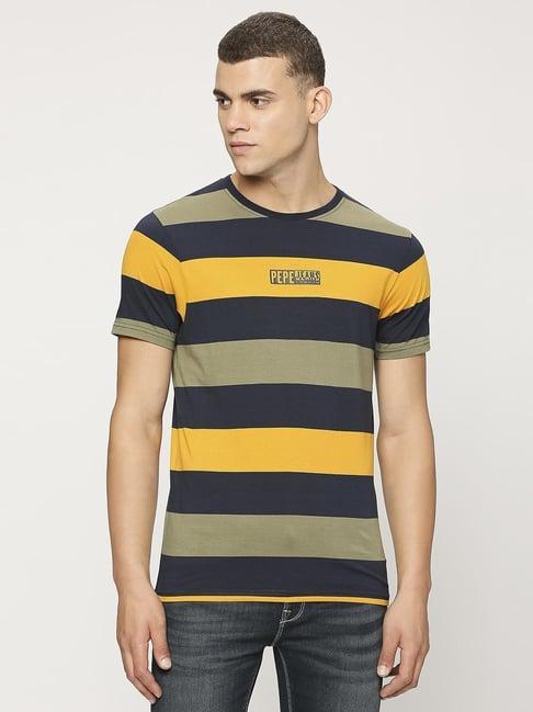 pepe jeans rugby yellow cotton slim fit striped t-shirt