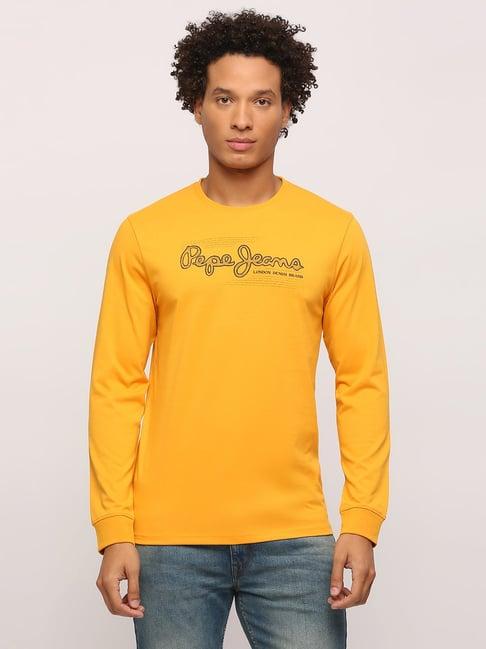 pepe jeans rugby yellow slim fit logo print crew t-shirt