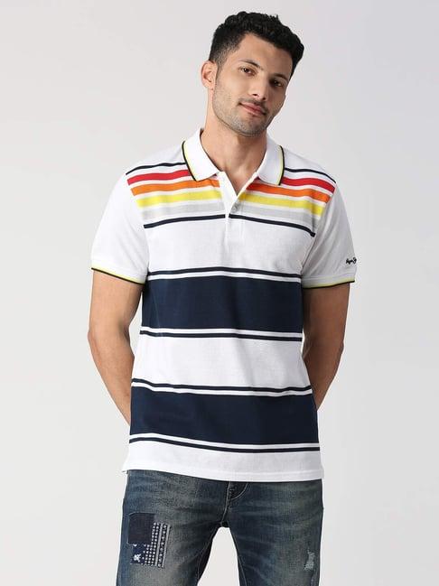 pepe jeans scott white regular fit striped cotton polo t-shirt