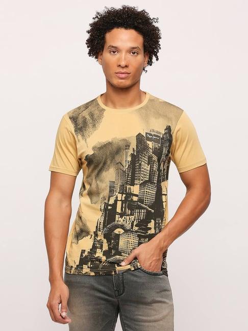 pepe jeans sienna orange cotton slim fit printed t-shirt