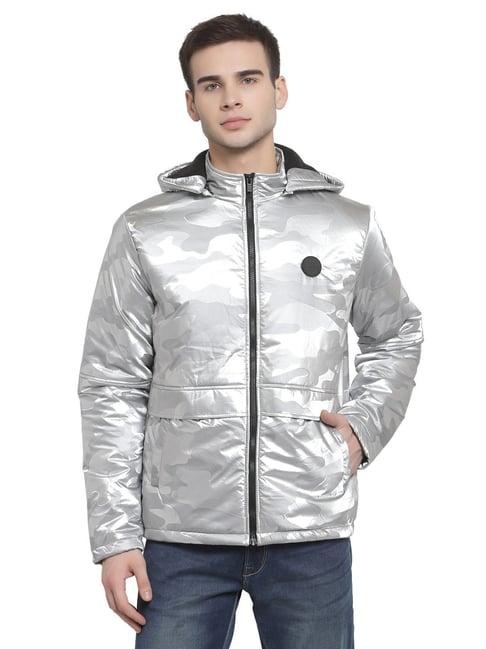 pepe jeans silver regular fit camouflage hooded jacket