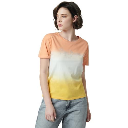 pepe jeans solid cotton round neck women's t-shirt (multi, small)