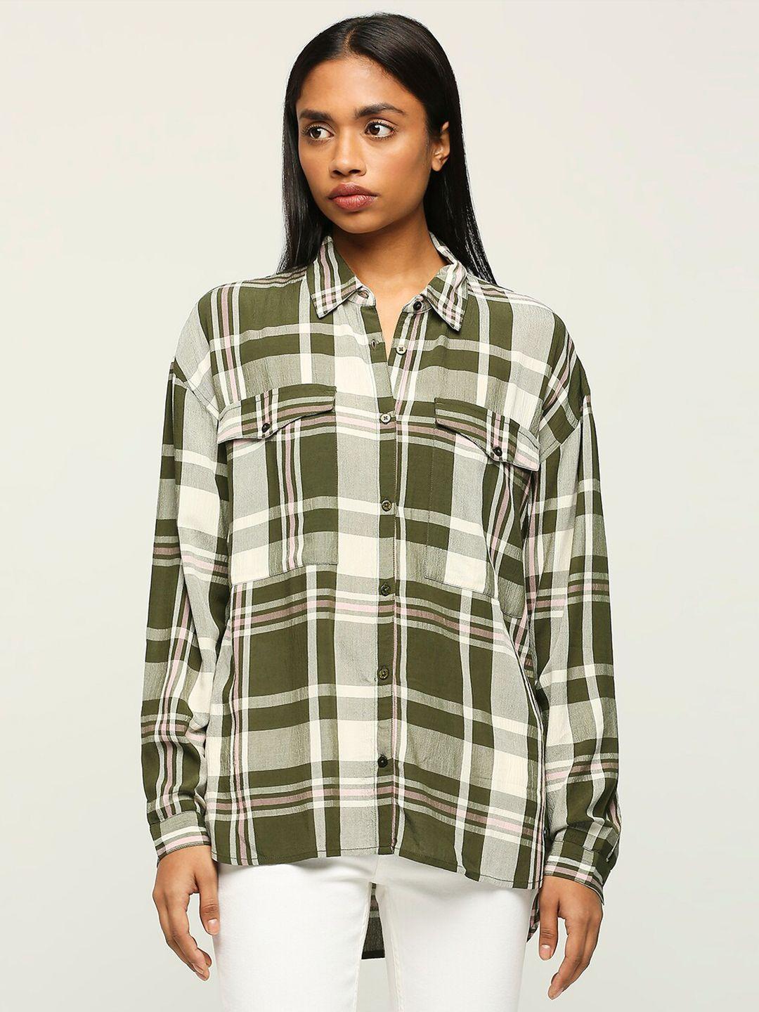 pepe jeans spread collar checked oversized casual shirt