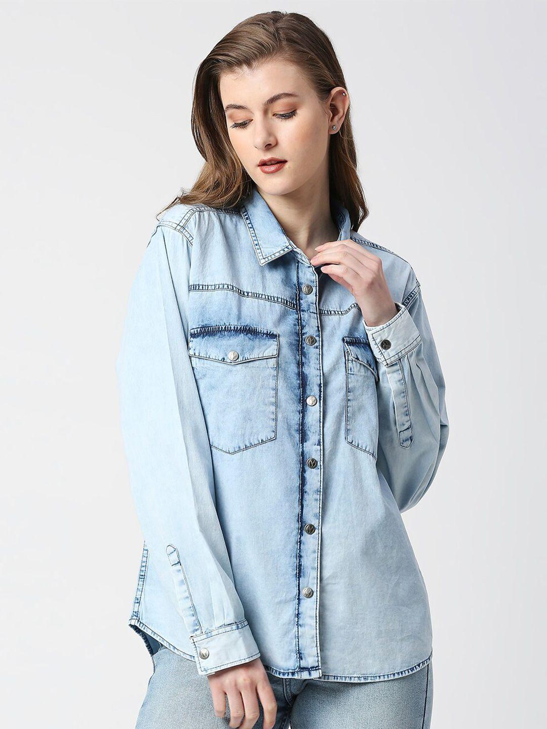 pepe jeans spread collar pure cotton denim shirt