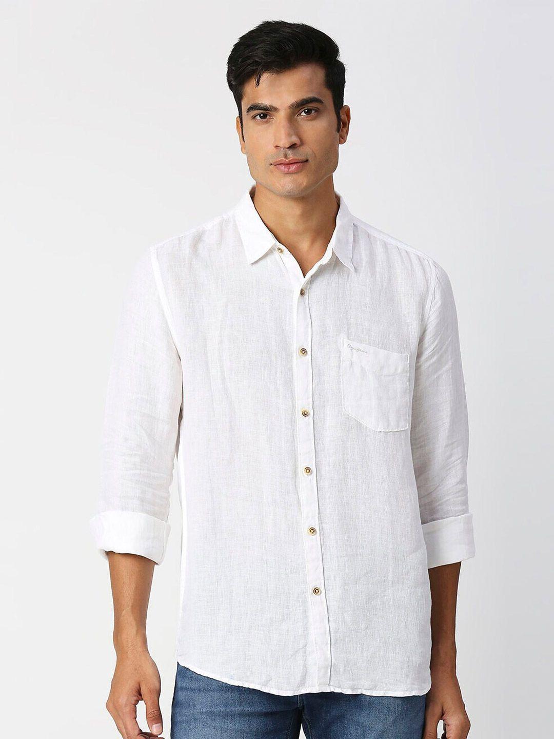 pepe jeans spread collar pure linen casual shirt