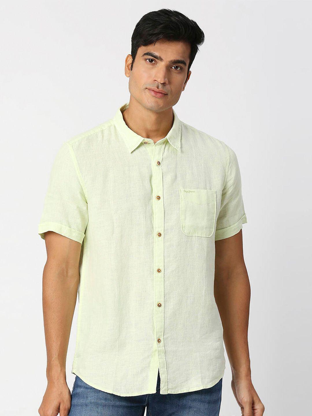 pepe jeans spread collar relaxed linen casual shirt