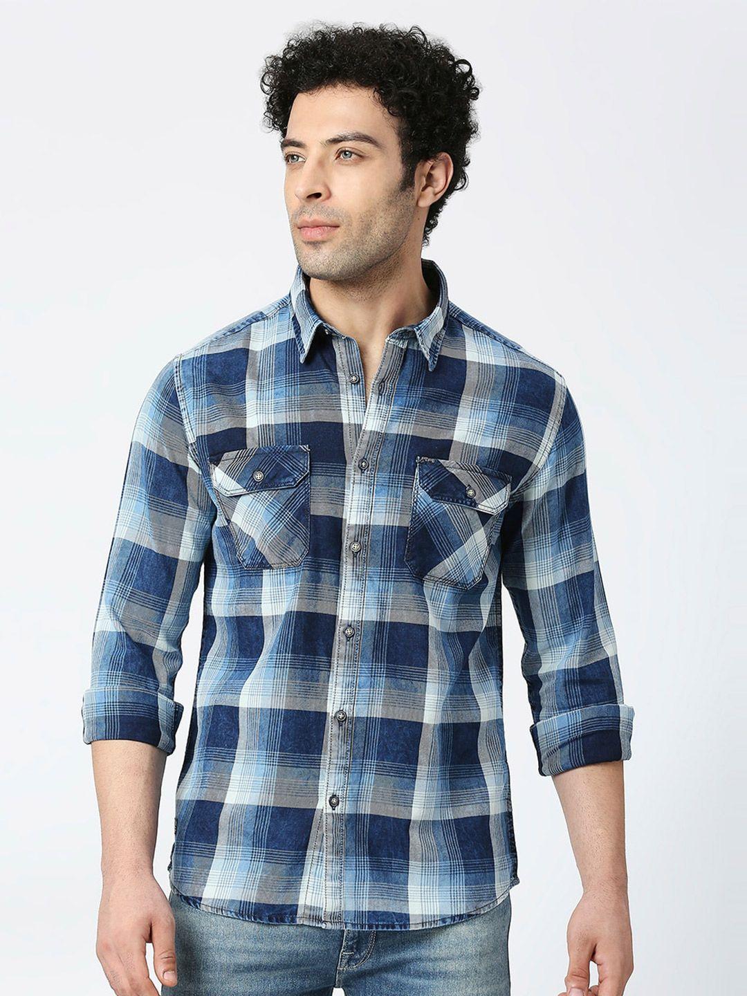 pepe jeans standard checked cotton casual shirt