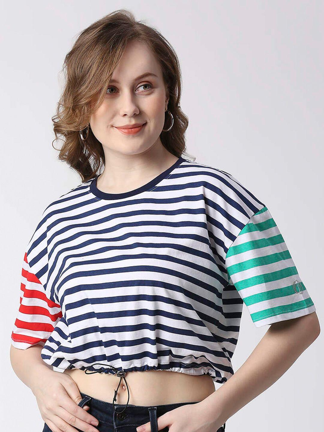 pepe jeans striped drop-shoulder sleeves crop cotton t-shirt