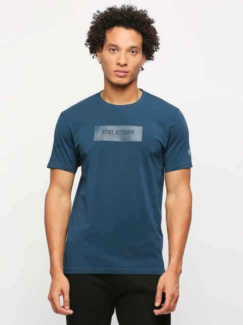 pepe jeans teal blue cotton slim fit printed t-shirt