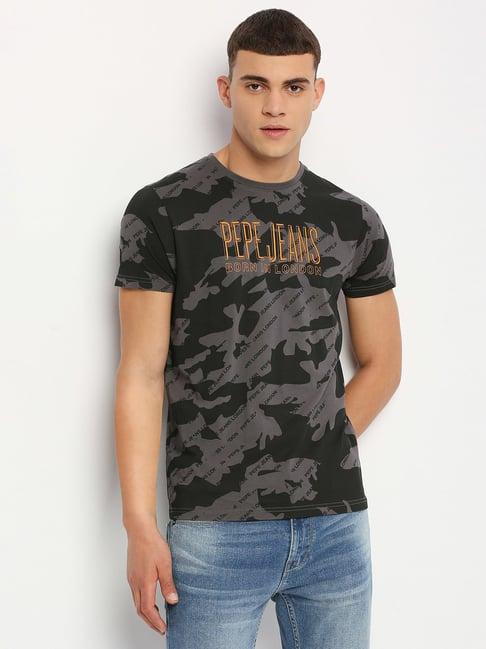 pepe jeans thunder grey slim fit camo print cotton crew t-shirt