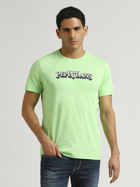 pepe jeans toy green cotton slim fit printed t-shirt