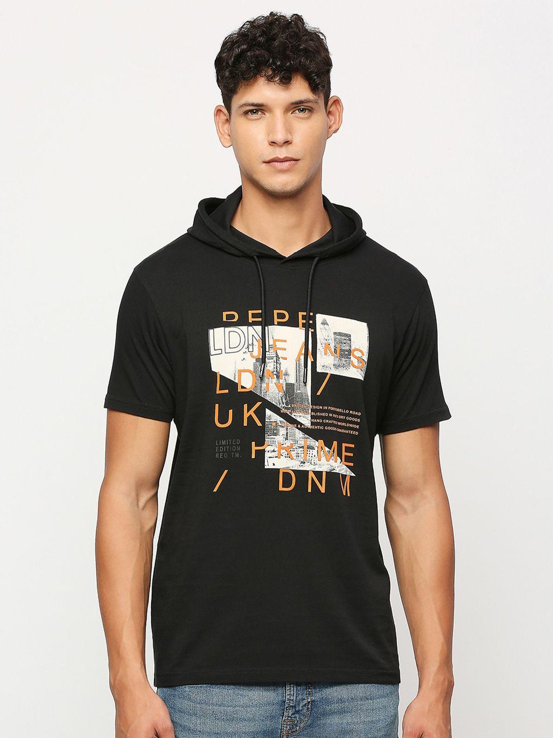 pepe jeans typography printed hooded pure cotton t-shirt