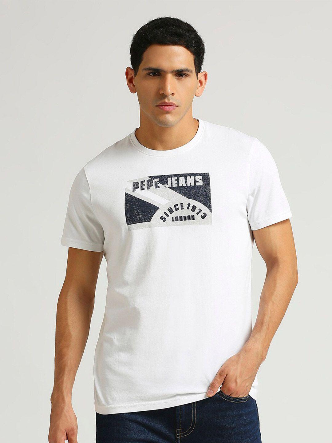 pepe jeans typography printed pure cotton applique slim fit t-shirt