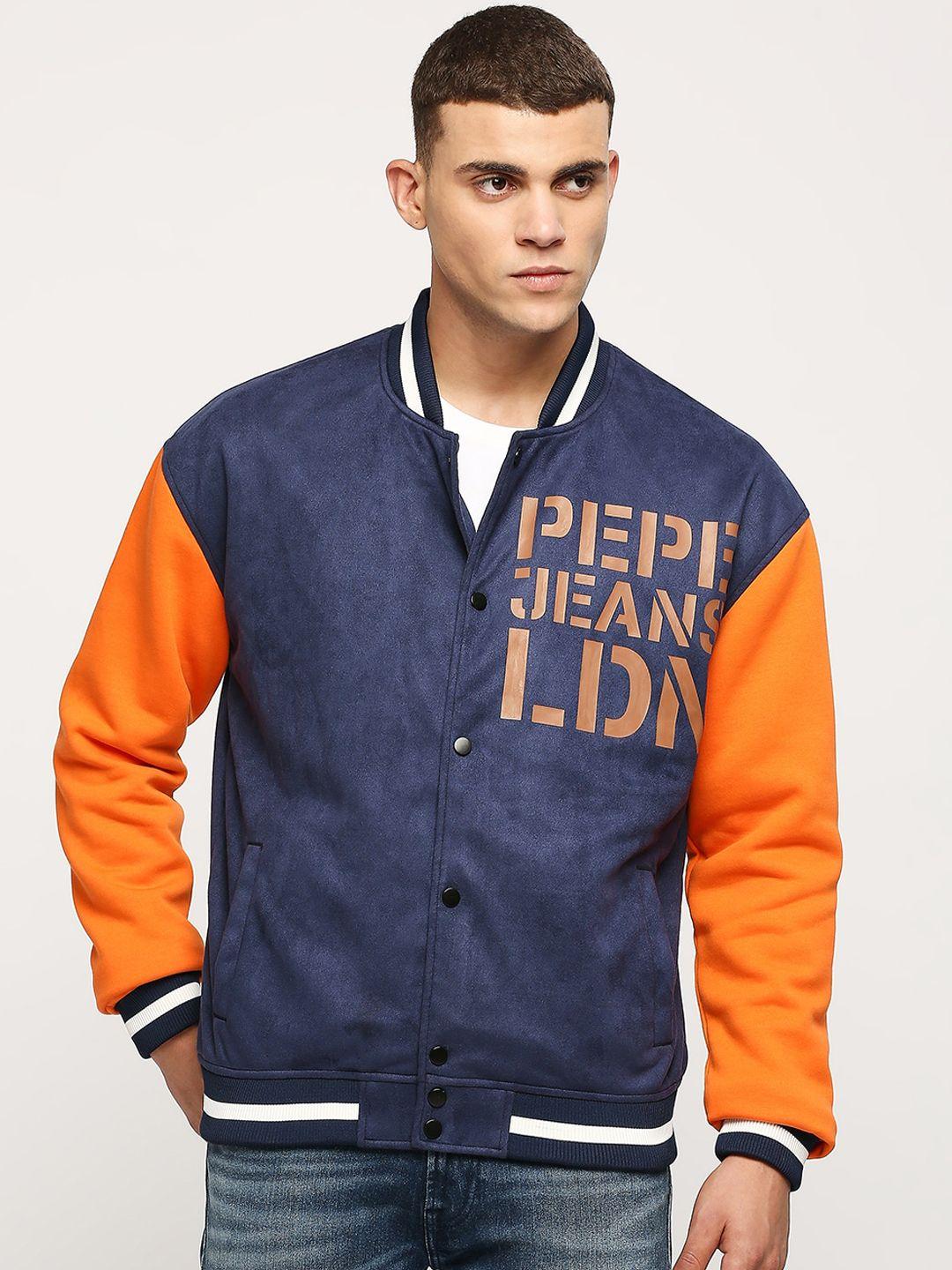 pepe jeans typography printed stand collar bomber jacket