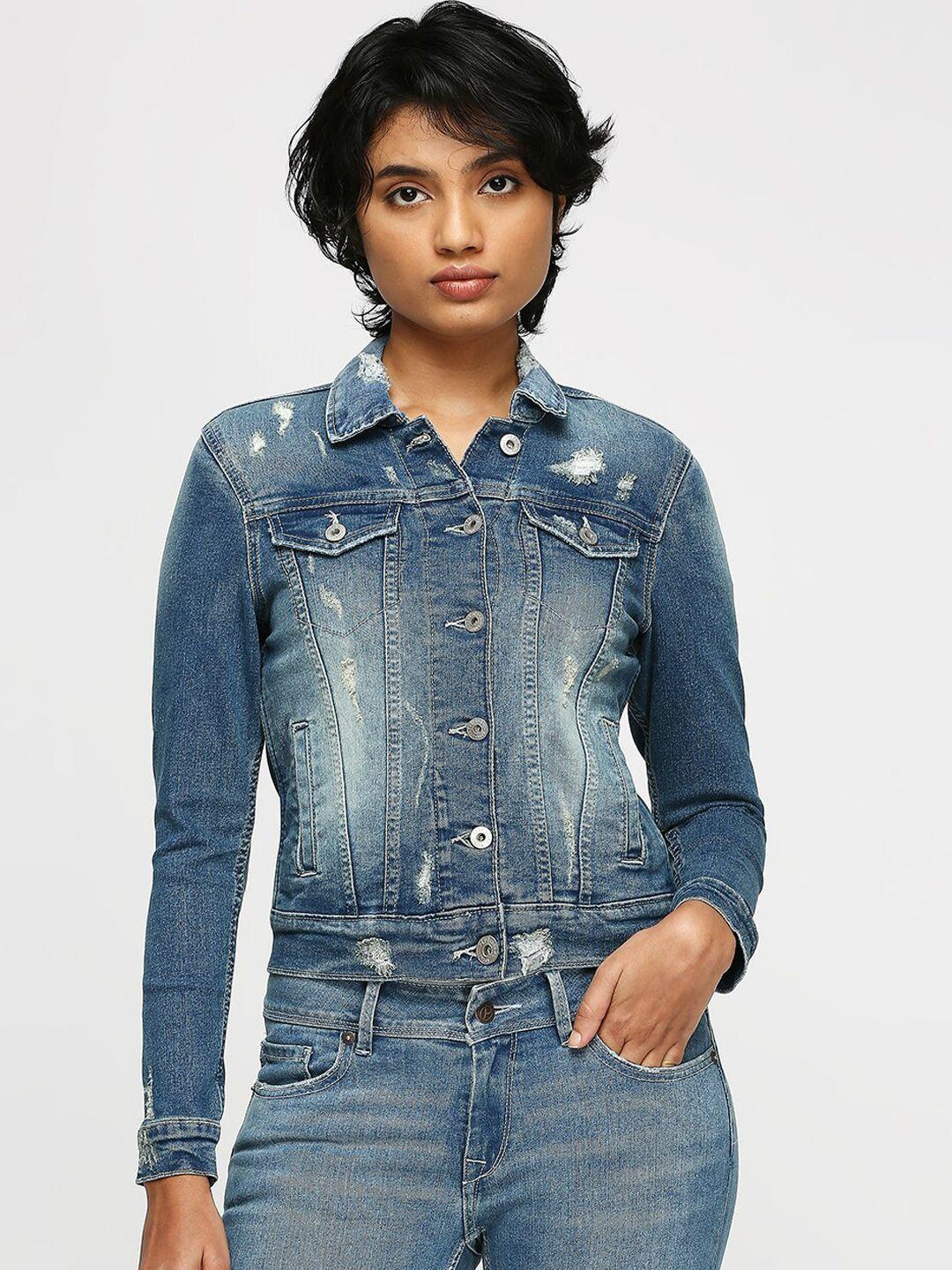 pepe jeans washed spread collar denim jacket