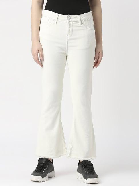 pepe jeans white cotton high rise bootcut jeans