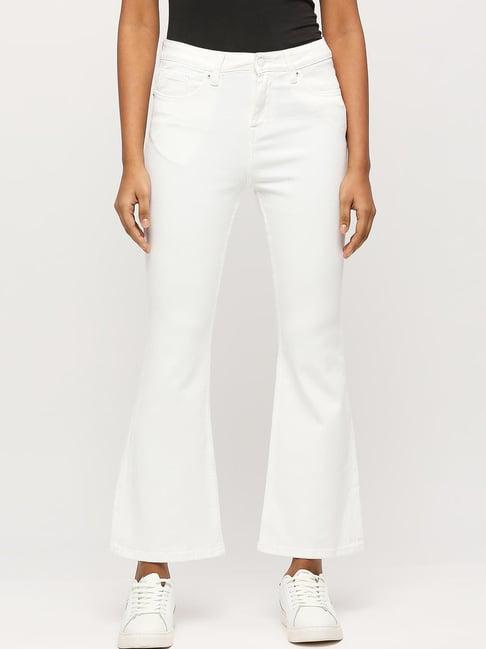 pepe jeans white cotton high rise bootcut jeans