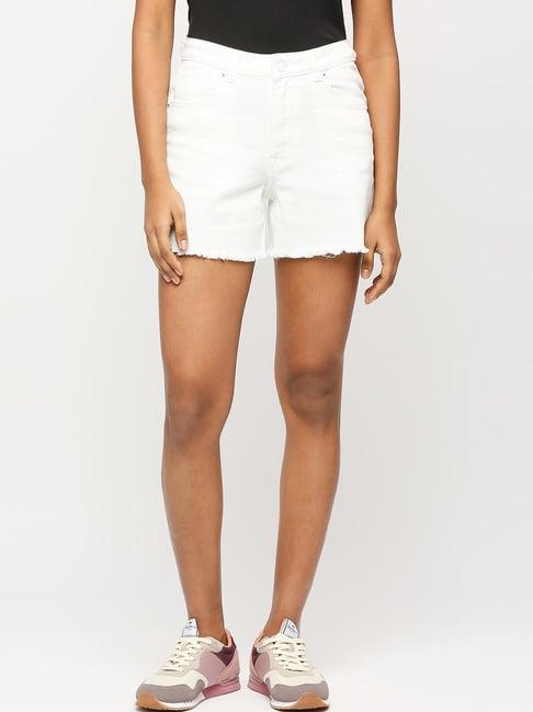 pepe jeans white cotton high rise shorts