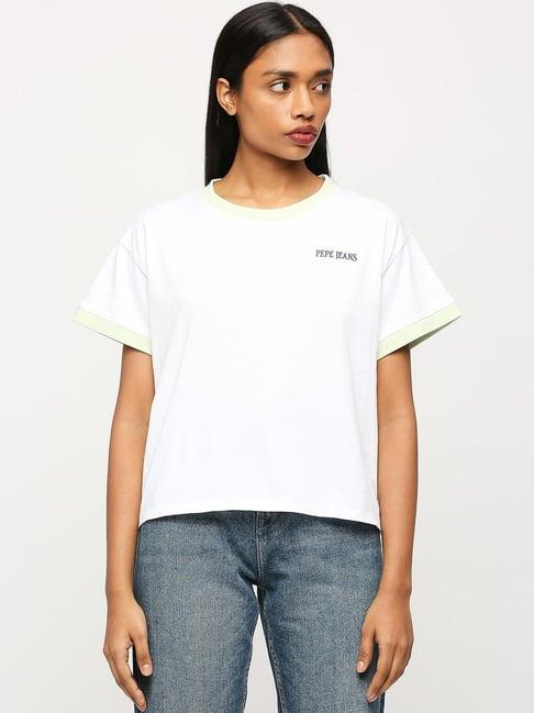 pepe jeans white cotton logo print t-shirt