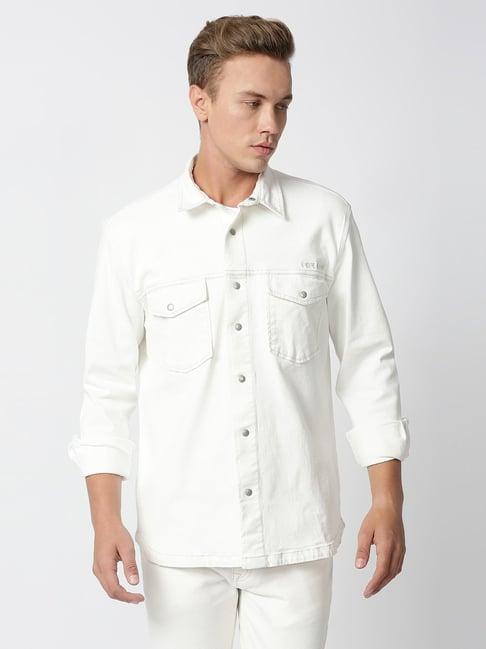 pepe jeans white cotton loose fit denim jacket