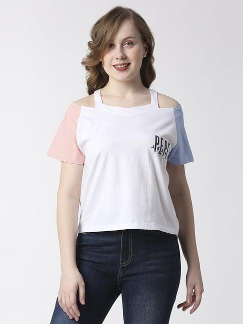 pepe jeans white cotton printed t-shirt