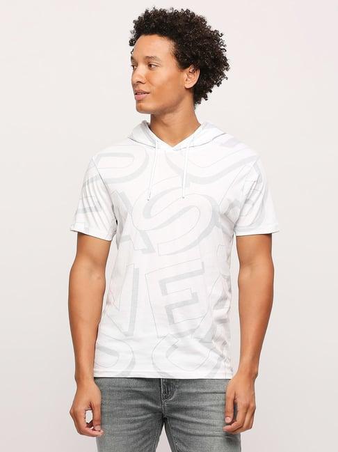 pepe jeans white cotton regular fit printed hooded t-shirt