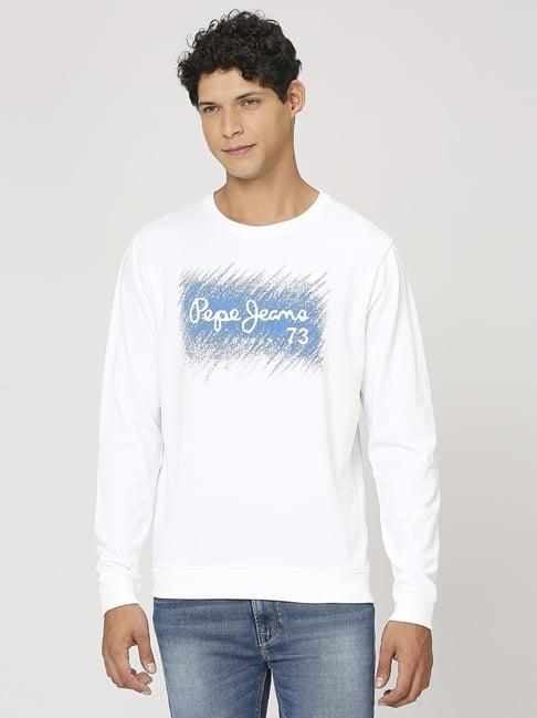 pepe jeans white cotton regular fit printed sweatshirt