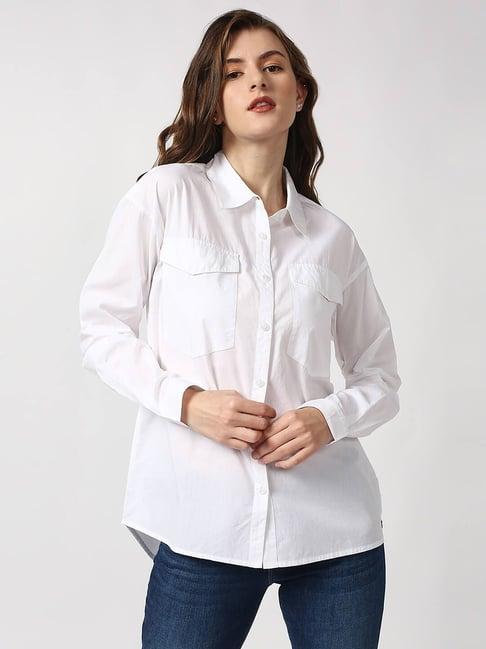 pepe jeans white cotton relaxed fit top