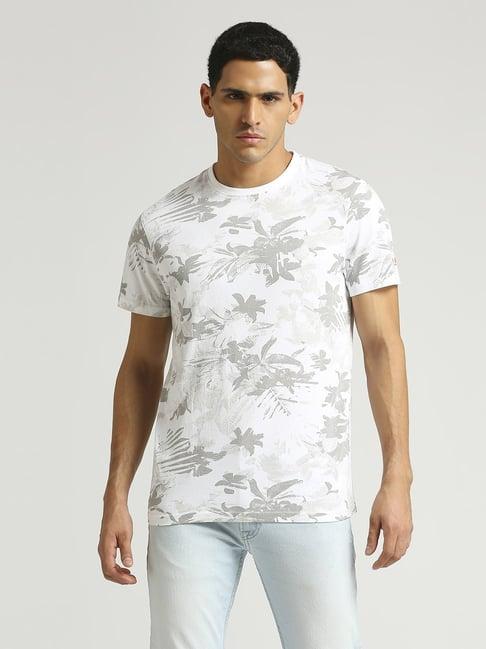 pepe jeans white cotton slim fit floral print t-shirt