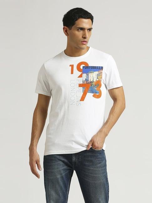 pepe jeans white cotton slim fit printed t-shirt