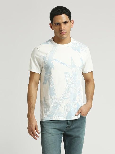 pepe jeans white cotton slim fit printed t-shirt