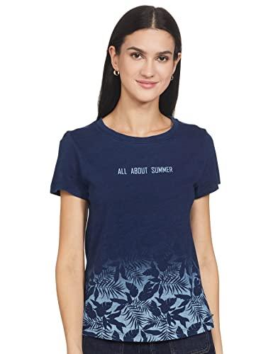 pepe jeans women's geometric regular t-shirt (pl504568_indigo s)