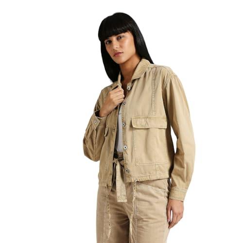 pepe jeans women's solid regular fit shirt (pl304918_beige