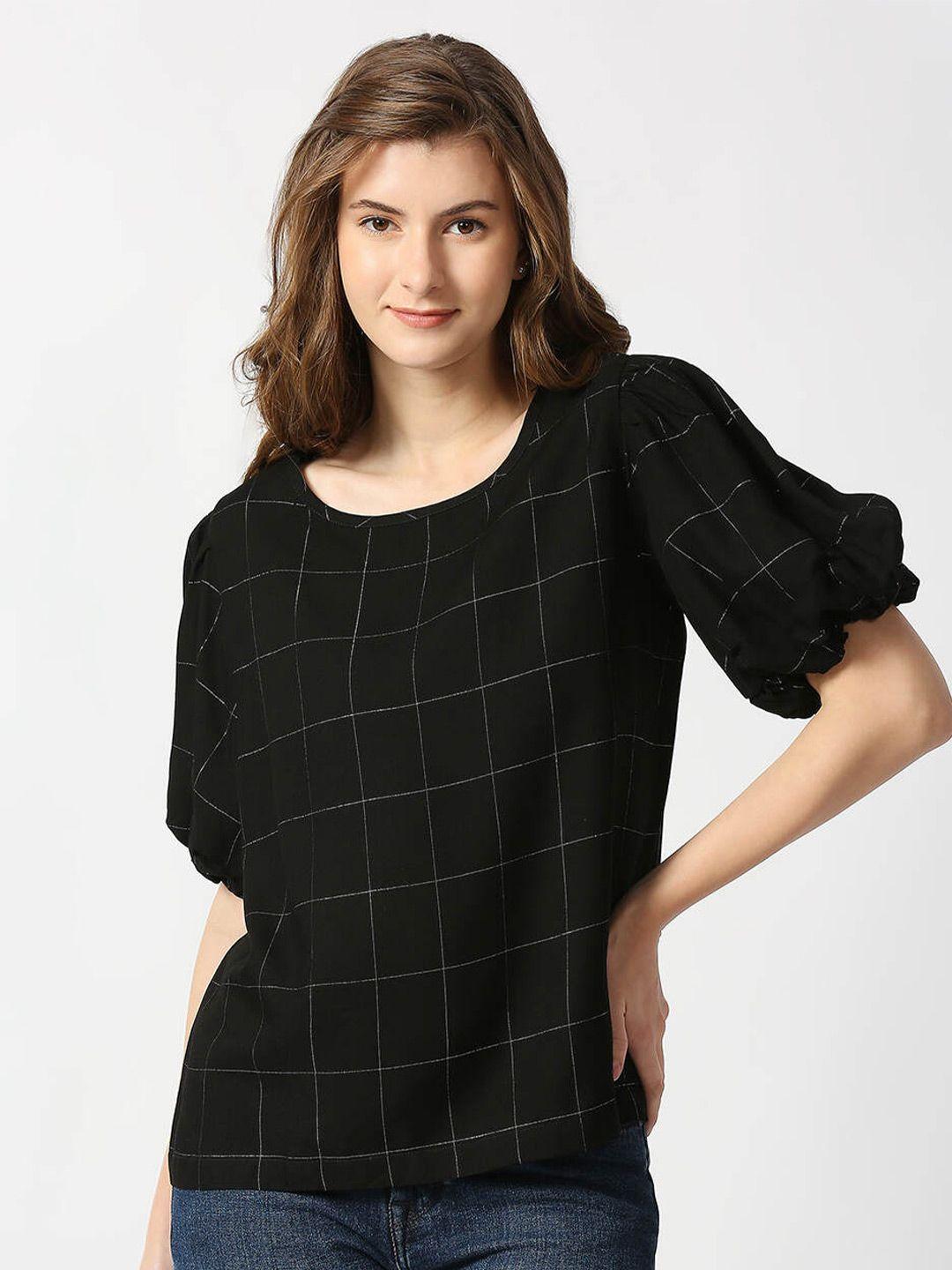 pepe jeans women black checked top