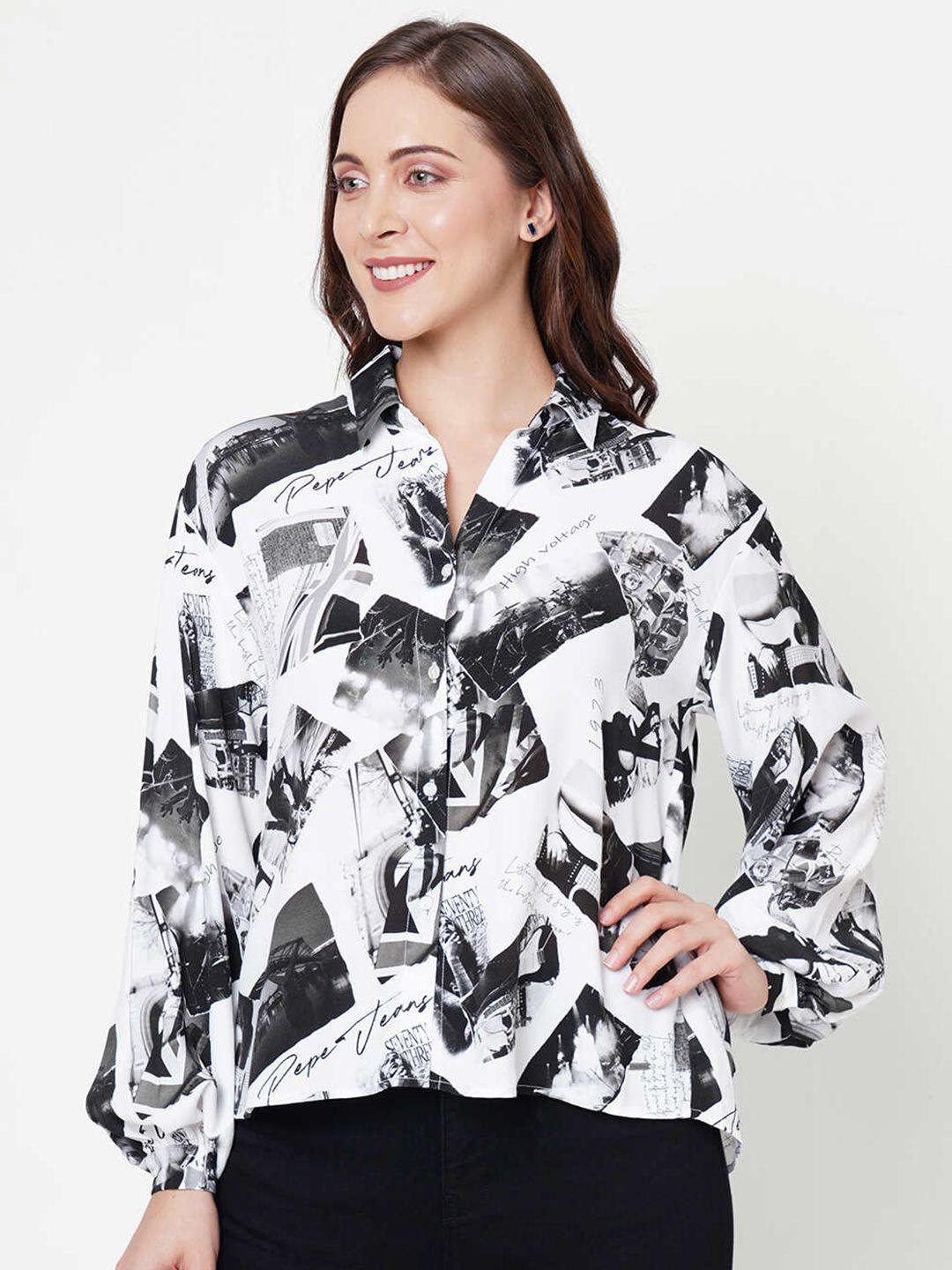 pepe jeans women black floral printed casual shirt