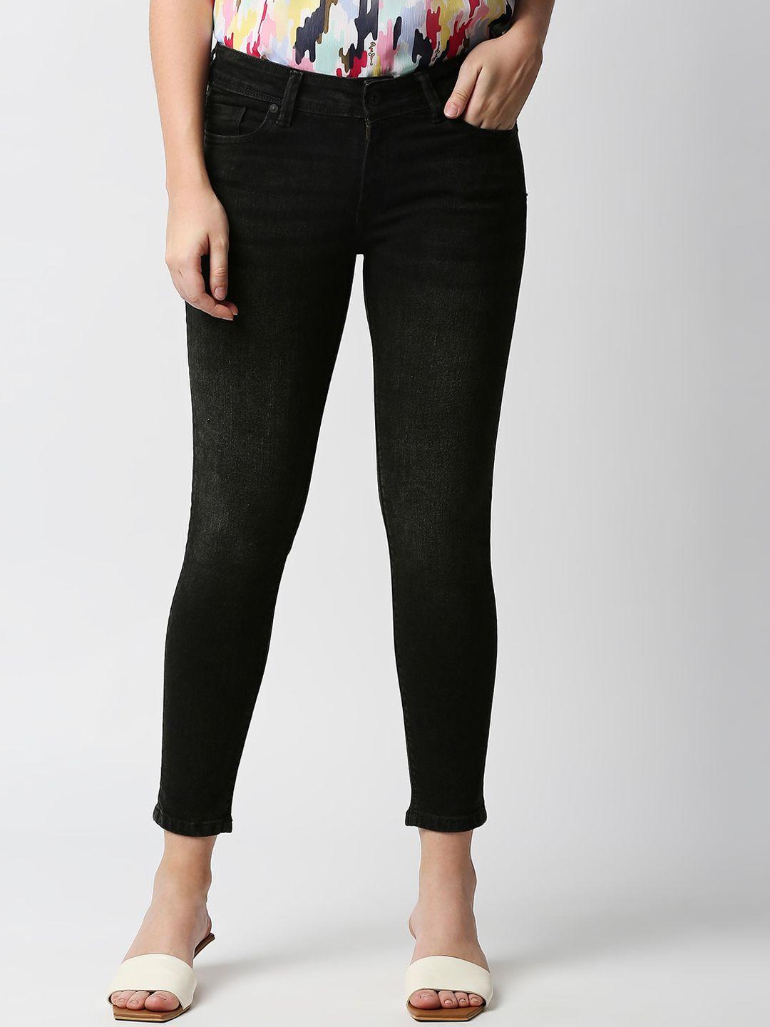 pepe jeans women black skinny fit cotton jeans